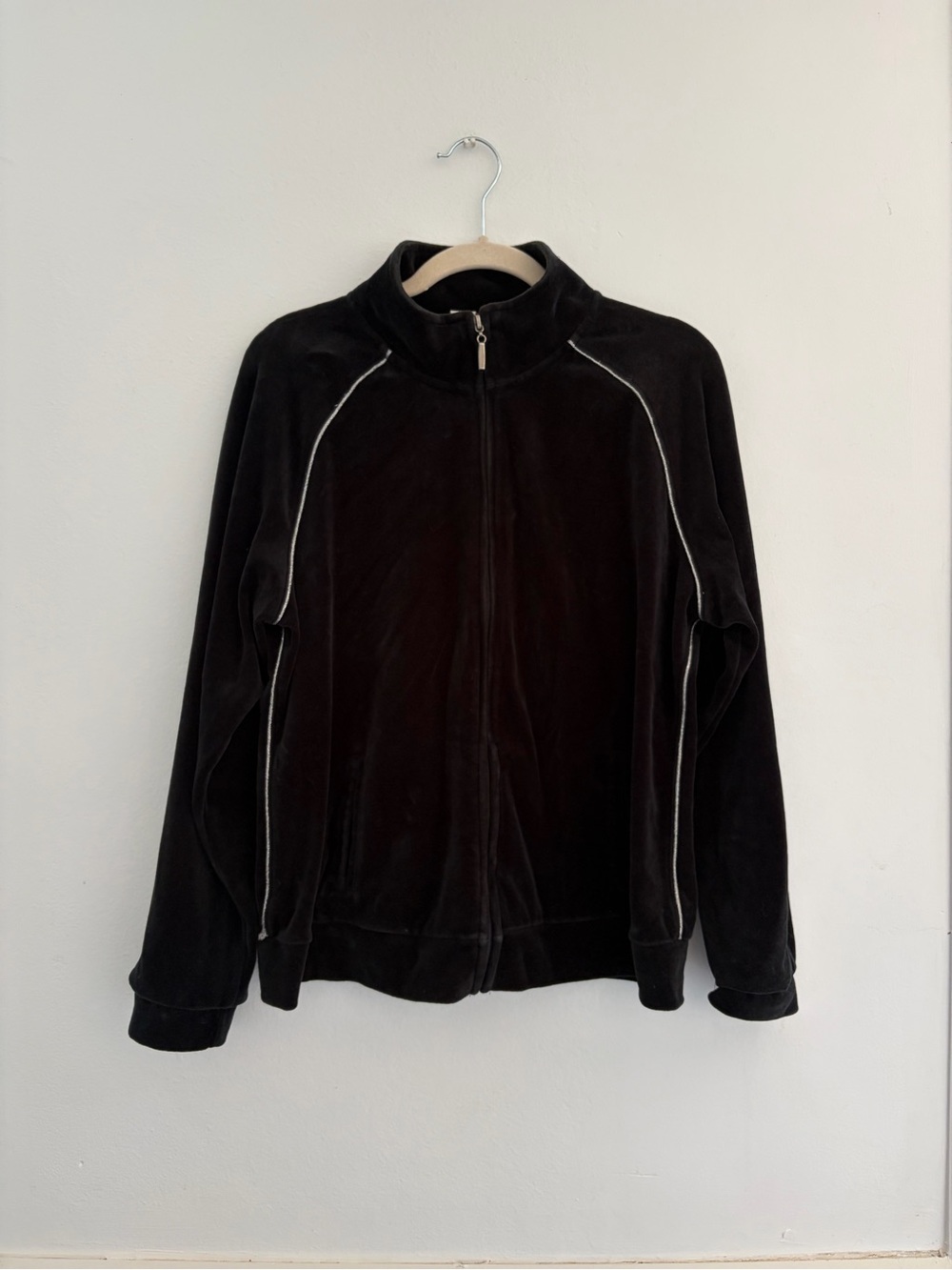 Y2K Women's Black Velour Full Zip Track Jacket - Size L